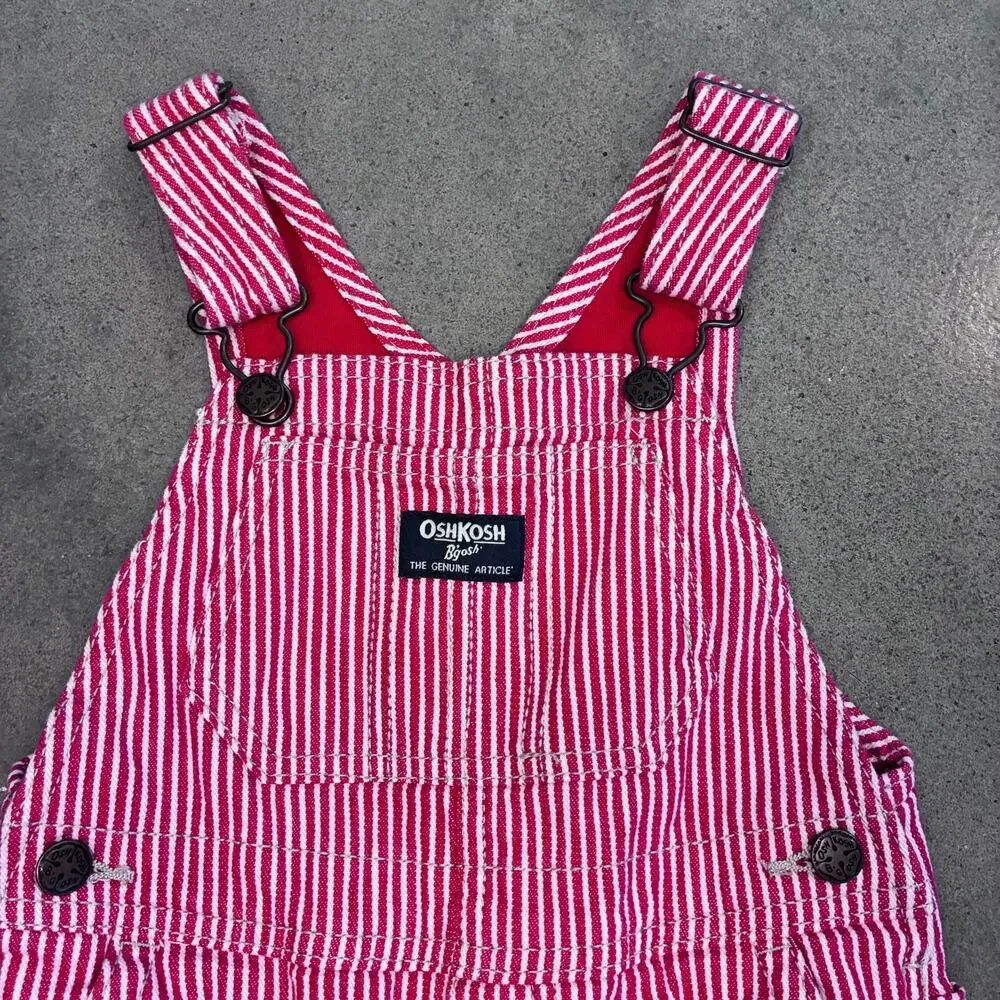 Osh Kosh Hickory red white stripe denim overalls Christmas infant boys 24 months